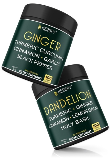 [BRSRA2YPA57GOFA3] Herbpy Bundle 5in1 Ginger Supplements 755mg/serving (100 Capsules) & 6in1 Dandelion Root Supplement 750mg/serving (100 Capsules)