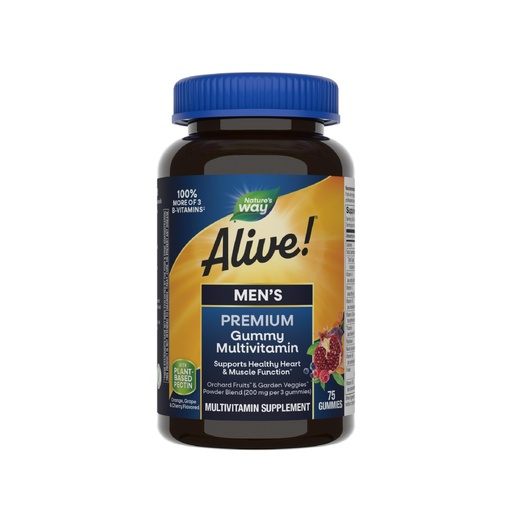 [BRSWIEANAB5QKHTY] Nature's Way Alive! Men's Premium Gummy Multivitamin Supplement, Supports Healthy Heart*, Muscle Function*, Full B-Vitamin Complex, Orange, Grape, Cherry Flavored, 75 Gummies (Packaging May Vary)
