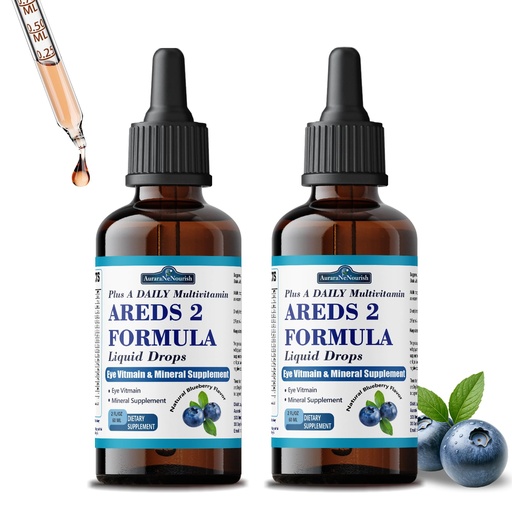 [BRSRGAQ6OR7BMHLO] 2 Packs AREDS 2 + Formula Liquid Drops for Macular Health, 22-in-1 Eye Vitamin & Mineral Supplement w. Lutein and Zeaxanthin, Copper, Zinc, Vitamin C & E, 60-Day Supply