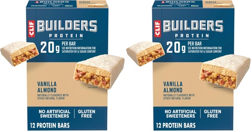 [BRSRAY35DICAKDTP] CLIF BUILDERS Protein Bars - Vanilla Almond Flavor - 20g Plant Based Protein - Gluten Free - Non-GMO - Low Glycemic - No Artificial Sweeteners - 2.4 oz. (Pack of 24)