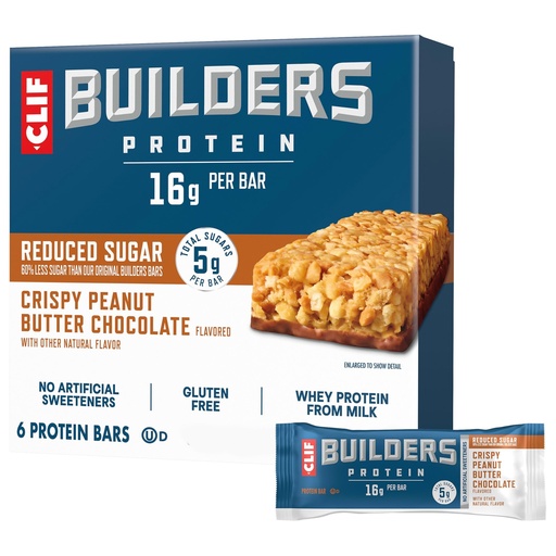 [BRSRGCD4CUHRGDLG] CLIF BUILDERS Protein Bars - Crispy Peanut Butter Chocolate Flavored - Reduced Sugar - Gluten Free - 16g Protein - No Artificial Sweeteners - 1.97 oz. (36 Pack)