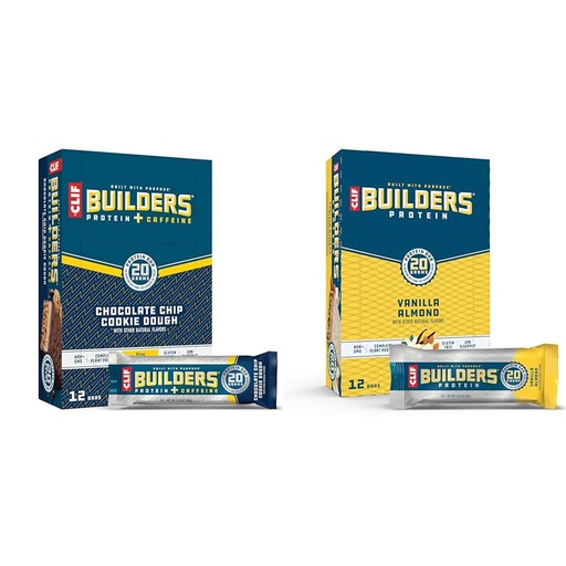 [BRSRAY33OYGQGA36] CLIFF Builders Protein Bars Bundle - Chocolate Chip Cookie Dough & Vanilla Almond Flavors - 20g Protein - Gluten-Free - 12 Count