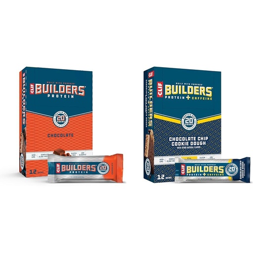 [BRSROCQPORYAGDQZ] CLIF Builders - Chocolate Flavor - Protein Bars - Gluten-Free - Non-GMO - Low Glycemic & Chocolate Chip Cookie Dough Flavor - Protein Bars - Gluten-Free - Non-GMO - Low Glycemic