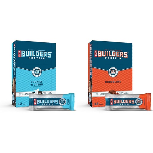 [BRSRAY33O57BGGQV] CLIFF Builders Protein Bars Bundle - Cookies 'n Cream & Chocolate Flavors - 20g Protein - 2.4 oz. (12 Count) Each
