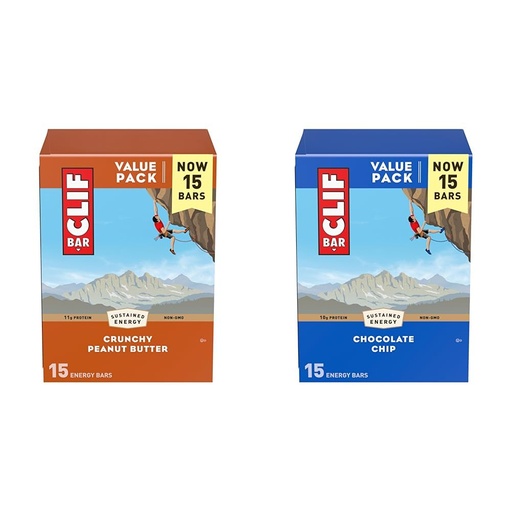 [BRSRAFAHBMIAK23V] CLIF BAR - Crunchy Peanut Butter + Chocolate Chip - Made with Organic Oats - 11g Protein - Non-GMO - Plant Based - Energy Bars - 2.4 oz. (30 Count)