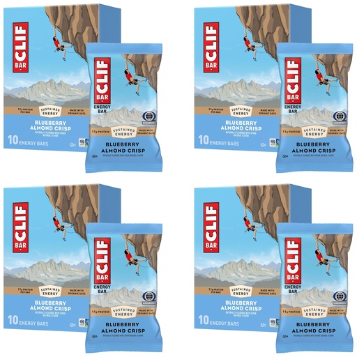 [BRSRGAAFB4NQI3IY] CLIF BAR - Energy Protein Bars - Blueberry Almond Crisp - Made with Organic Oats - Energy Bars - Non-GMO - (10 Count) (Pack of 4)