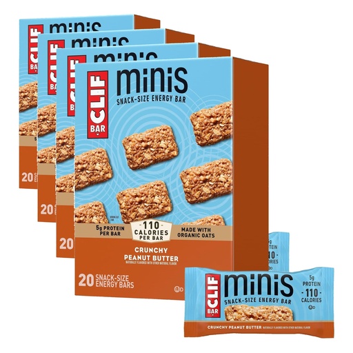 [BRSRGAAFB4IGC33K] CLIF BAR Minis - Crunchy Peanut Butter - Made with Organic Oats - 5g Protein - Non-GMO - Plant Based - Snack-Size Energy Bars - 0.99 oz. (20 Count) (Pack of 4)
