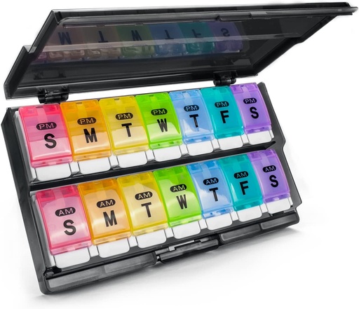 [BRSRMYA6AB5WMFDB] Extra Large Weekly Pill Organizer 2 Times a Day - Remtise Am/Pm Daily Pill Case Medicine Organizer, Push Button 7 Day Pill Box for Pills/Vitamin/Cod Liver Oil/Supplements (Rainbow)
