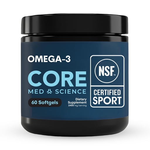 [BRSRGBI2OUORA3LP] Core Med Science Omega-3 Fish Oil Supplement - NSF Certified for Sport - Omega-3 (2400mg), EPA (1200mg), & DHA (900mg) Helps Reduce Inflammation and Support for Heart & Brain Health - 60 Softgels