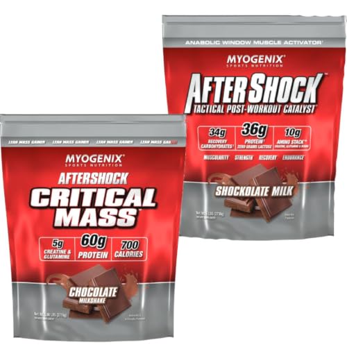 [BRSRYZAODMMWA33O] Myogenix Critical Mass Chocolate 5 lbs & Aftershock Wildberry Blast 6 lbs – Critical Mass: Whey Protein Powder, Creatine & Glutamine – Aftershock Recovery Carbohydrates, Protein Powder, & Aminos Stack