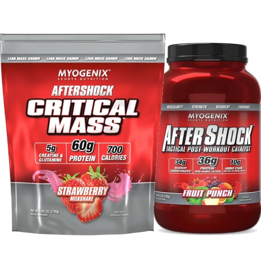 [BRSRYZAOCIOQKA3H] Myogenix Critical Mass Strawberry 5 lbs & Aftershock Fruit Punch 3 lbs – Critical Mass: Whey Protein Powder, Creatine & Glutamine – Aftershock: Recovery Carbohydrates, Protein Powder, & Aminos Stack