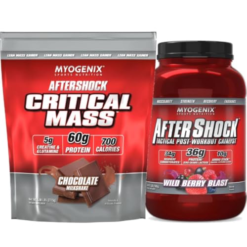 [BRSRYZABOB7R6ETO] Myogenix Critical Mass Chocolate 5 lbs & Aftershock Wildberry Blast 3 lbs – Critical Mass: Whey Protein Powder, Creatine & Glutamine – Aftershock Recovery Carbohydrates, Protein Powder, & Aminos Stack