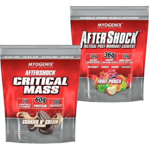 [BRSRYZAODIPGKFLG] Myogenix Critical Mass Cookies & Cream and Aftershock Wildberry Blast 6 lbs – Critical Mass: Whey Protein Powder, Creatine & Glutamine – Aftershock: Recovery Carbohydrates, Protein Powder, & Aminos