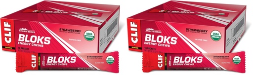 [BRSRGGQLCQCG2FYV] CLIF BLOKS - Strawberry Flavor - Energy Chews - Non-GMO - Plant Based - Fast Fuel for Cycling and Running - Quick Carbohydrates and Electrolytes - 2.12 oz.,18 Count (Pack of 2)