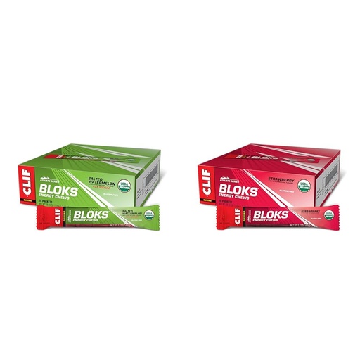 [BRSRAYYYPIHQKAD3] CLIFF BLOKS Energy Chews Bundle - Salted Watermelon 2X Sodium 2.12oz (18 Count) and Strawberry 2.12oz (18 Count)