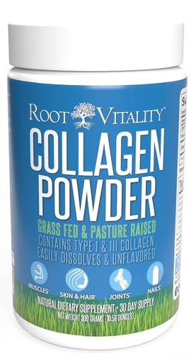 [BRSWECAQCACQA3DJ] Root Vitality Collagen Peptides Powder - Grass-Fed, Pasture-Raised Hydrolyzed Protein Supplement for Skin, Hair, & Nails - Non-GMO, Zero Sugar Daily Supplement for Men & Women (30 Servings)