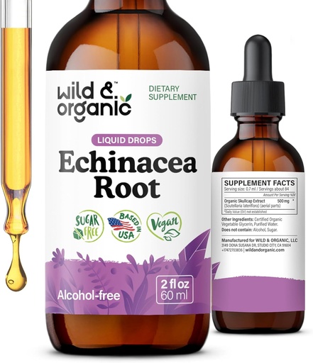 [BRSROY34CUCRGCTV] Wild & Organic Echinacea Tincture - Immune Support Drops with Liquid Echinacea Root Extract - Angustifolia Supplements - Vegan, Sugar & Alcohol-Free - 2 fl oz