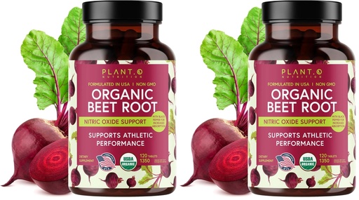 [BRSREAL3PN7WY3QZ] USDA Plant.O Premium Organic Beet Root Tablets [1350mg Beets Powder] with Black Pepper for Extra Absorption - Nitric Oxide Supplement (Pack of 2)