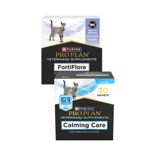 [BRSRGCY5PMFWC2T7] Purina Pro Plan Veterinary Supplements, Fortiflora & Calming Care Feline Cat Supplements, Probiotic Supplements, 30-CT Each (Pack of 2)