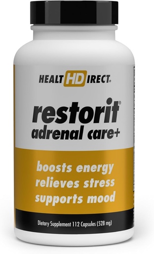 [BRSWKHY3DN6Q4D3O] HEALTH DIRECT - Restorit Adrenal Care+ Adrenal Support & Cortisol Balance Supplement - Stress Relief, Calm Energy, Focus & Resilience with B6, Ashwagandha, L-Theanine, 5-HTP, DHEA - 112 Capsules