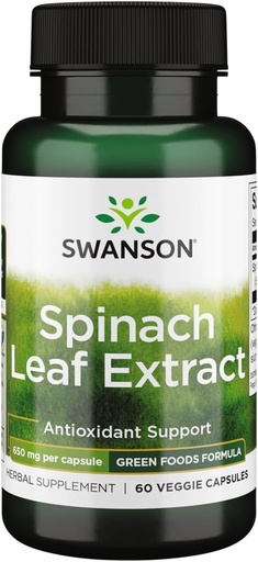 [BRSWGHAKDECREDY6] Swanson Spinach Leaf Extract - Herbal Supplement Promoting Overall Health - Green Foods Formula w/Beneficial Thylakoids & Chlorophyll - (60 Veggie Capsules, 650mg Each)