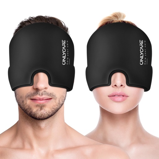 [BRSROYD2BEIGCHTU] ONLYCARE 2 Pack Migraine Relief Cap, Headache Relief Cap with Odorless Reusable Gel Head Wrap, Soothing Face Ice Pack Mask Products with Hot & Cold Therapy for Tension, Stress, Hangover & Puffy Eyes