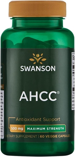 [BRSWKGABOMAGMEL4] Swanson Maximum Strength AHCC - Promoting Advanced Immune Support - Natural Supplement Aiding NK Cells & Liver Support - (60 Veggie Capsules, 500mg Each)