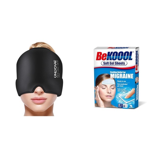 [BRSRAZAYPN6QEA3F] ONLYCARE Migraine Relief Cap Bundle with BeKOOOL 4 Count Migraine Gel Sheets