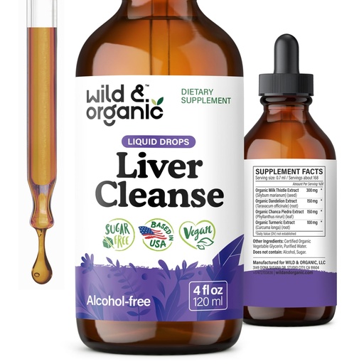 [BRSROY33C57RQDYV] Wild & Organic Liver Cleanse Detox Tincture - Milk Thistle, Dandelion Root Herbal Complex - Liquid Liver Support Supplement - Vegan, Sugar & Alcohol-Free Milk Thistle Drops - 4 fl oz
