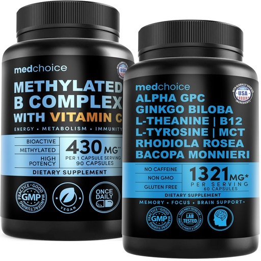 [BRSRGCDRCV5B4YD3] MEDCHOICE Methyl B Complex Capsules and Nootropic Brain Supplement for Memory and Focus - High Potency B Complex with L-Methylfolate and Ginkgo Biloba for Daily Cognitive Support