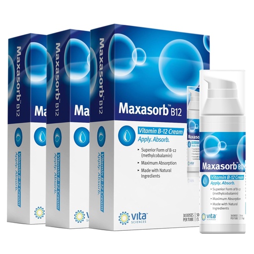 [BRSROBL2BEBQYHY3] Vita Sciences Maxasorb B12 Vitamin B-12 Cream 1000 mcg: Powerful Topical Methylcobalamin for Energy, Health, and Glowing Skin - Pack of 3