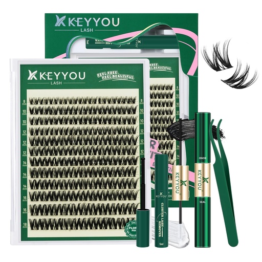[BRSRGY3QBZ5WE3LL] KEYYOU Flora Lash Clusters Kit Flaunt D Curl Natural Lashes 132pcs Lash Extension Kit 8-18mix Lash Clusters Fluffy Lashes with Ultra-Thin Soft Band with Remover Waterproof Bond and Seal(F01 Kit)