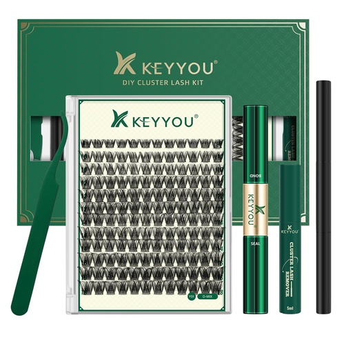 [BRSROZL2A4BAKEIZ] KEYYOU Lash Clusters Kit Natural Wispy DIY Lash Extension Kit 144pcs Lashes Clusters Eyelash Extension with Mascara Brush Bond and Seal Glue Remover Applicators and Brush for Lashes Extensions (Y01)