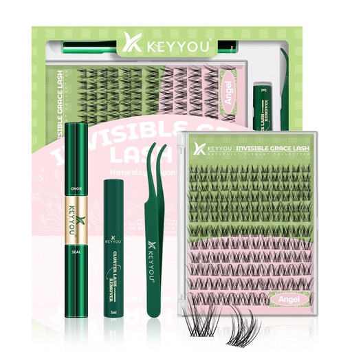 [BRSRAFQ5PJYB6FL7] KEYYOU Angel lash Clusters Kit Lash Extension Kit C Curl 144Pcs Eyelash Extension Kit Wispy Natural Invisible Band Lash Kit with Waterproof DIY Lash Extension Kit at Home(Angel-D-8-18MIX)