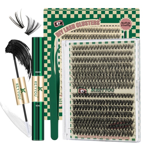 [BRSROHYDOIIQ433A] KEYYOU Lash Clusters Kit DIY Lash Extension Kit Eyelash Clusters Kit Individual Lashes Kit 0.07mm Fluffy Wispy D Curl Thin Band Lashes 30D+40D 9-16mm Mix 280pcs with Bond & Seal Glue Tweezers