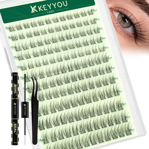 [BRSRGGQ3AADW2CLV] KEYYOU Lash Clusters Kit Natural 8-16MIX C Curl – Wispy Fluffy Lash Extension Kit 144pcs with Bond & Seal, Applicators Eyelash Clusters for DIY at Home for Natural Salon Look(Jungle)