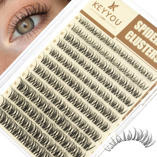 [BRSRGAAODEAR6F34] KEYYOU Spider Lash Clusters Breeze Eyelash Clusters DD Curl | Natural 8-16mm Clusters Eyelash Extension Invisible Band Lashes for Daily Makeup