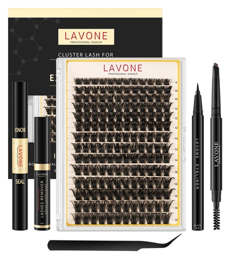 [BRSRGH3YAV7RYELJ] LAVONE Lash Clusters Kit, 168pcs D Curl DIY Individua Lashes, Waterproof Cluster Eyelash Extensions with Bond & Seal, Eyelashes Remover, Tweezers, Eyeliner and Eyebrow Pencil (WW088, 8-18mm)