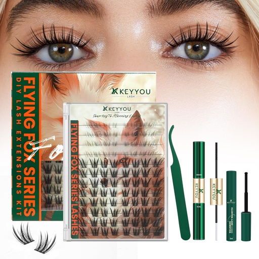 [BRSREHD6OUIBEG3O] KEYYOU Lash Clusters Kit 96pcs Fox Eye Lashes Lash Extension Kit with Bottom Lash Clusters and Spikes Eyelash Extension Kit with Bond and Seal Applicator and Remover for DIY Fox Lashes at Home(TuShan)