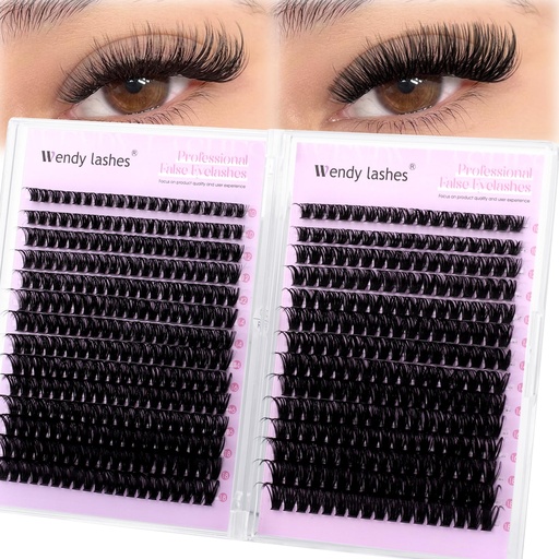 [BRSRECALBN6GKET2] WENDY LASHES Lash Clusters 60D+80D Eyelash Clusters 518PCS Wispy Individual Lashes, 10-18MM D-curly Lash Extension DIY Cluster Eyelash Extensions for Beginners
