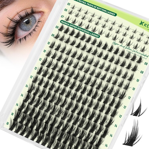 [BRSRGHQROYFAGC3P] KEYYOU Manga lash clusters 216 Pcs C Curl Upper Lashes 8-16mm Mix and B Curl Lower Lashes 5-7mm Mix,Wispy Natural Invisible Band Anime Lash with Waterproof DIY Lash Extension at Home (Lash-Anime 01)