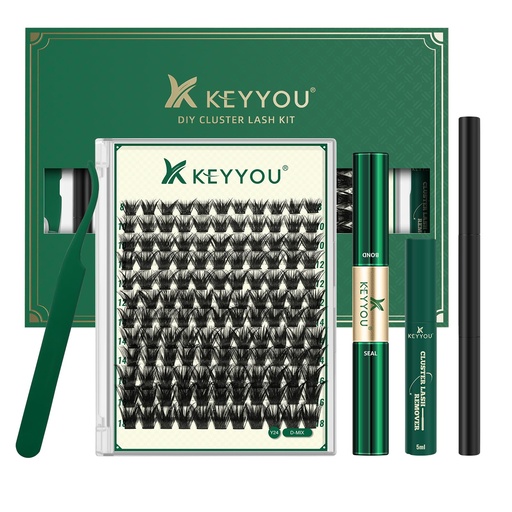 [BRSROFIBAEDQYCL5] DIY Lash Extension Kit KEYYOU 144pcs Lash Clusters Eyelash Extension Kit with Mascara Brush Bond and Seal Lash Glue Remover Lash Applicators Lash Brush for DIY Lash Extensions (Y24 KIT)