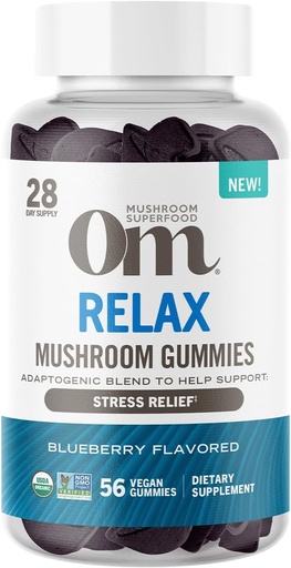 [BRSROAY3CFYGYDTZ] Om Mushroom Superfood Relax Gummies – 28 Servings – Blueberry Reishi & Ashwagandha Gummies for Stress Relief, Relaxation & Mood Support