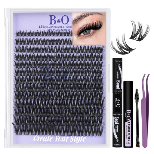 [BRSREHQDC56G2HLO] B&Q Flora Lash Clusters Kit 156PCS D-Curl Wet Look Wispy Lashes Mixed Lengths DIY Eyelash Clusters All-in-One Lash Extension Kit Natural Medium Dramatic for Sensitive Eyes Beginner-Friendly（B0X Kit）