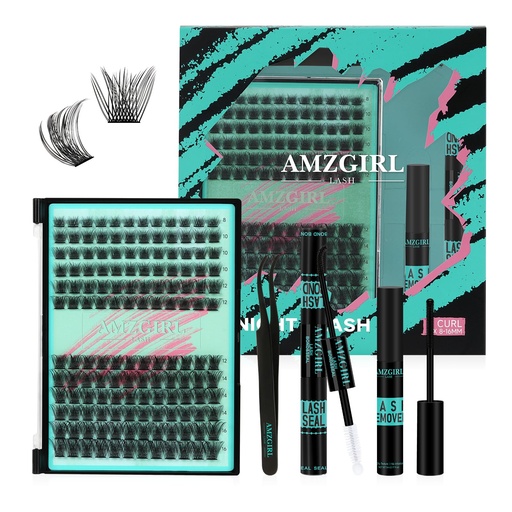 [BRSROAALOAFROHIV] AMZGIRL LASH Midnight Wispy Lash Clusters Kit, 144 pcs DIY Lash Extension Kit Lash Bond and Seal, Lash Glue Remover and Applicator for Individual, Eyelash Clusters Kit (D Curl-Mix 8-16mm Kit)