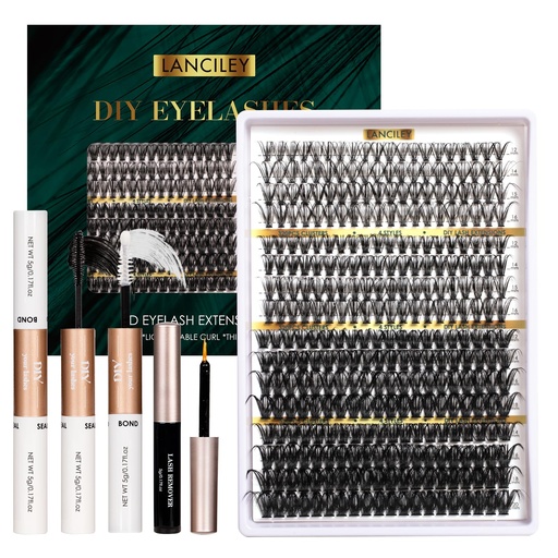 [BRSRAAIPDJYQI2Y4] Lash Clusters 320PCS 12-20MM 30D+40D+80D+100D DIY Eyelash Extensions Kit Natural Individual Lashes Thick Volume Eyelash Clusters D Curly Lash Extension kit with Bond + Seal + Remover + Tweezers-4
