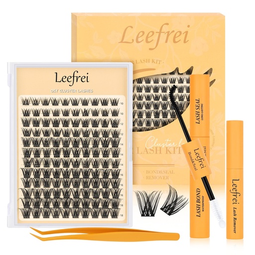 [BRSREYYRCACR4C3F] Eyelash Clusters 10-18mm Wispy Lash Clusters D Curl DIY Cluster Lash Extension Kit Individual Lashes Kit With Bond & Seal, Glue Remover, Tweezers(LF01 Lashes Set)