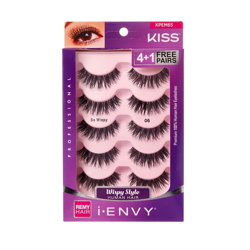 [BRSWGHYYOB6RUHLD] i•ENVY by KISS So Wispy Eyelashes 5 Pair Multi Pack (KPEM65) (1 Pack) Natural Wispy Style Made with Natural Hair