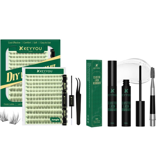 [BRSRYZDQA4PQAYA6] KEYYOU Lash Clusters Kit 144pcs C Curl 8-16MIX + Lash Remover 10mL, Wispy Fluffy DIY Eyelash Extension Set with Bond & Seal for Natural Salon Look