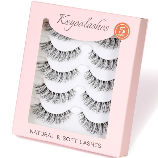 [BRSROZL2PN6W2EY6] Natural Strip Lashes with Clear Band Wispy,8-15mm Cat Eye D Curl Strip Lashes That Look Like Extensions,3D Fluffy Faux Mink False Eyelashes Natural Look